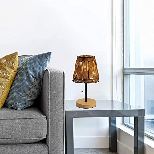 PAKUYHOU MADO BOHO Rattan Quarto Pequeno lâmpada de mesa, com tonalidade de lâmpada de vime marrom com suporte de lâmpada