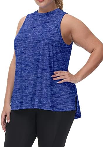 Uoohal plus size tanques atléticos tanques femininos mangas com o pescoço alto verão camisetas de fenda