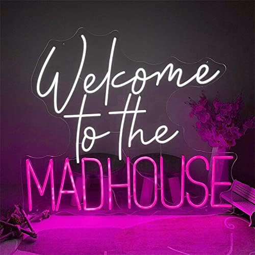 DVTEL Bem -vindo ao sinal de neon de Madhouse, decoração de festa temática Luzes de neon LED USB, Wall pendurada na