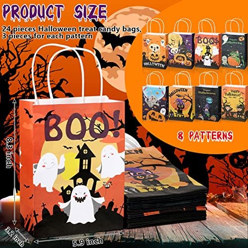 24 pacotes Halloween Kraft Goodies Bags Flue ou tratamento sacos de presente Halloween Sacos de papel de doces com alças para abastecimento de suprimentos de festas de Halloween