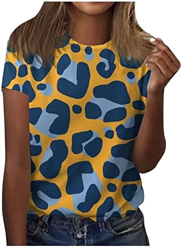 Tamas de pescoço de manga curta feminina de coloração 3D Camiseta colorida Camiseta casual Comforto