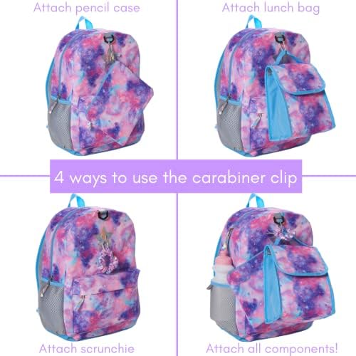 Clube Libby Lu Ligh Pink Galaxy Backpack Conjunto para meninas, 16 polegadas, 6 peças - Inclui lancheira dobrável, garrafa