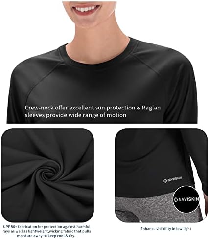 Naviskin feminino UPF 50+ Proteção solar Camisas de manga longa Camisas para a cabeça erupção cileira rápida camisa leve