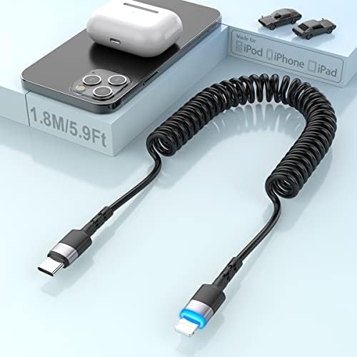 Cabo USB C para Lightning [MFI Certified & CarPlay Compatible], Transmissão de dados do cabo de 6ft com ranhuras Apple Lightning
