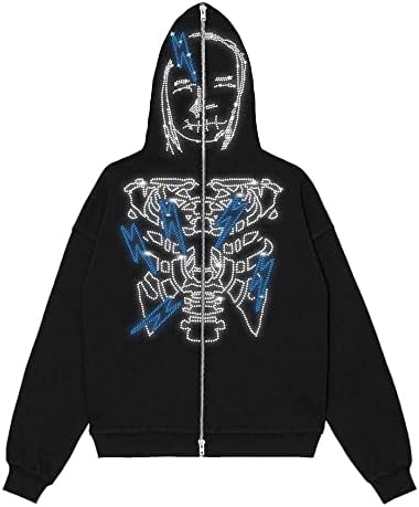 Coolmonar Womens Y2K Rhinestone Spider Web zip up Hoodies