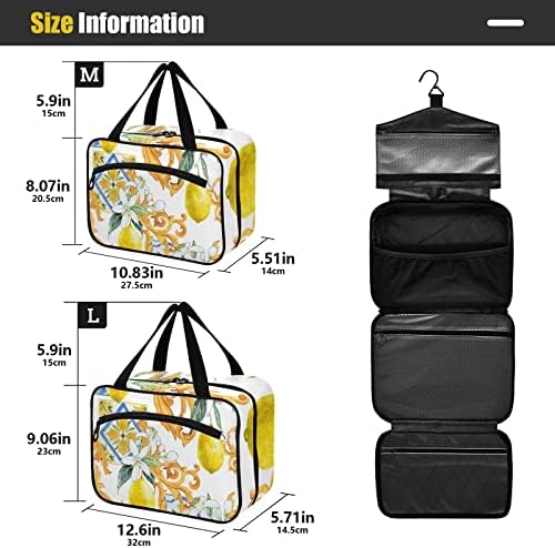 Bolsa de higienetril de limão de estilo siciliano para mulheres Travel Makeup Bag Organizer com sacos de cosméticos pendurados