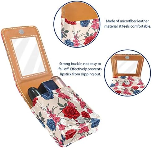 Mini estojo de batom com espelho para bolsa, flores de gladíolo e rosas Organização de suporte portátil do padrão