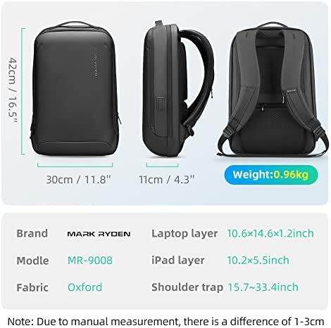 Mark Ryden Slim Laptop Mackpack para homens, mochila de alta tecnologia com casca resistente a arranhões e porto