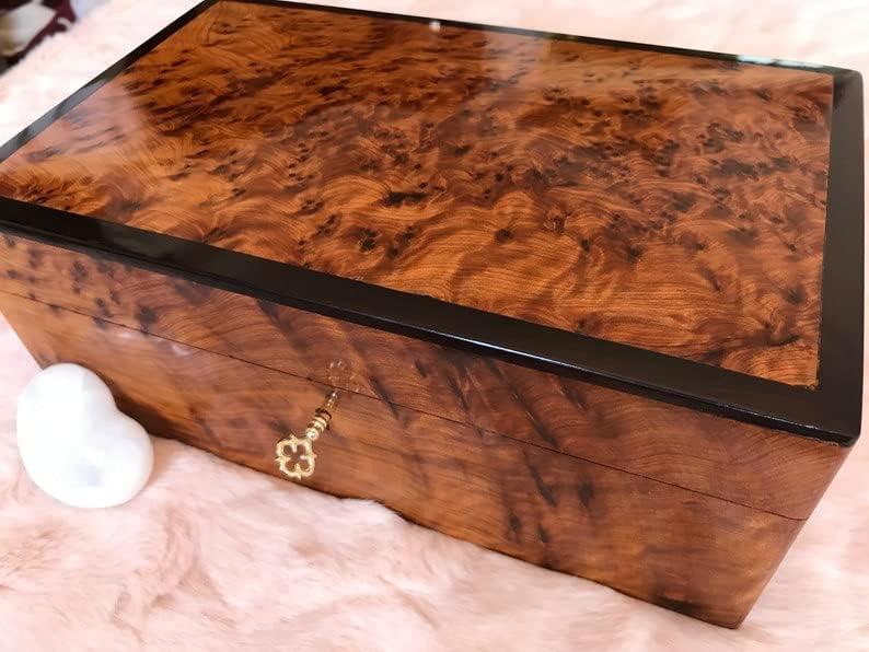 Jóias Baixa de jóias Labilable Lables Thuya Wooden Burl Jewelry Box Organizador com chave Multiperrosse Jóias de Jóias Decorativas