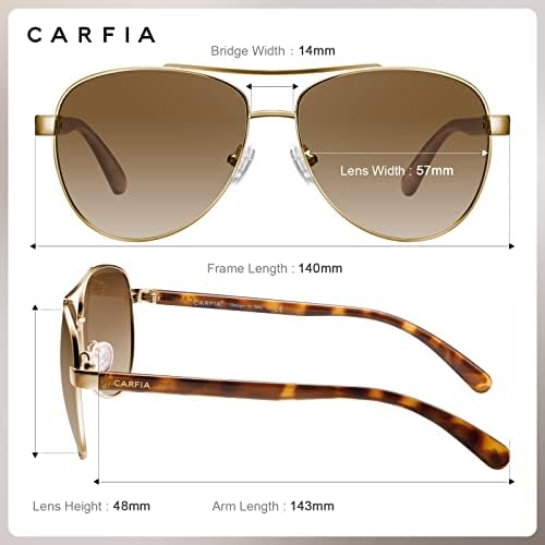 Óculos de sol Aviador da Carfia para mulheres Proteção UV polarizada, óculos de sol clássicos de sol, damas de sunnies de