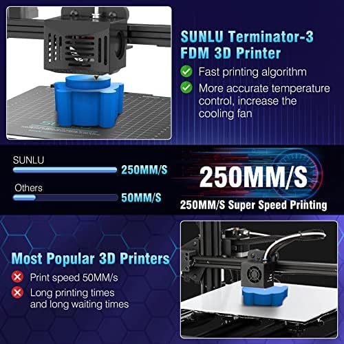 SUNLU T3 FDM 3D Impressora e filamento PLA 250G*8 rolos, terminador de alta velocidade de 250 mm