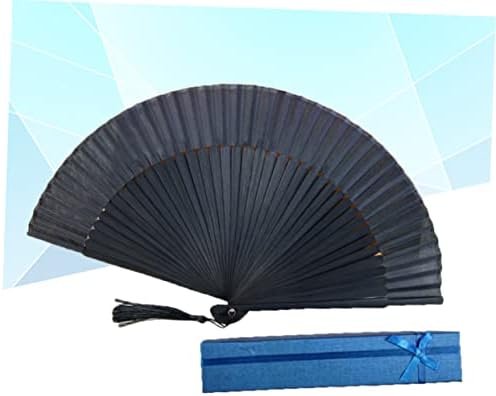 VICASKY 2PCS Black Fan Fan grande ventilador de mão Handheld Fã de mão grande fã de seda de seda handheld Men dobring Fan