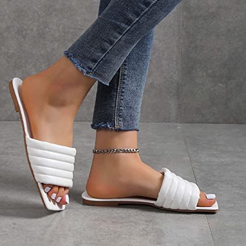 RBCULF Mulheres chinelas sapatos de caminhada de verão Plus Tamanho Quadrado Open Slip On Slide Fashion Comfort Flats Sapato