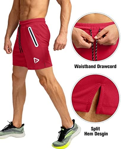 Shorts de corrida masculinos de pinkbomb com 3 bolsos com zíper 5 polegadas de 5 polegadas de ginástica de ginástica rápida