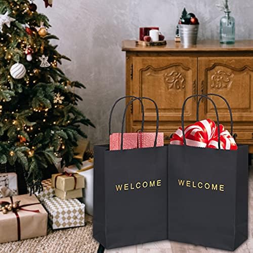 Druew Welcome Gift Sacols 20 pacote, 5,9 x 3,1 x 8,3 '' Back Sacos de papel com alças para trás sacos de presente para varejo, casamento, festa, compras