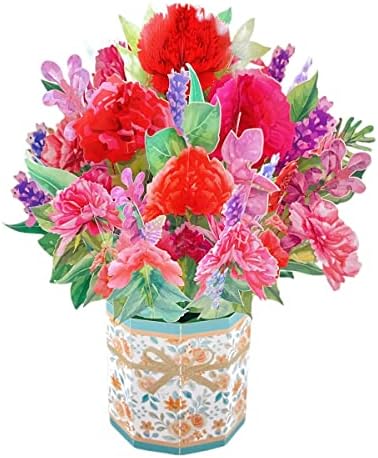 Carnation Bouquet 3D Cartão pop-up ， Cartão pop-up com nota em branco e envelope ， CARTO DE Agradecimento para mamãe e esposa