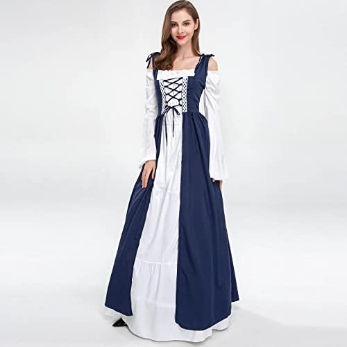 Vestidos de Sinzelimin maxi para mulheres Renaissance Tribunal Vestido de Banquetes Moda Moda de retalhos Lace de ombro frio Up Dress Vintage