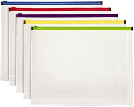 Envelope de zíper poly pendaflex, tamanho da letra, zíperes de cores variados, 5 por pacote