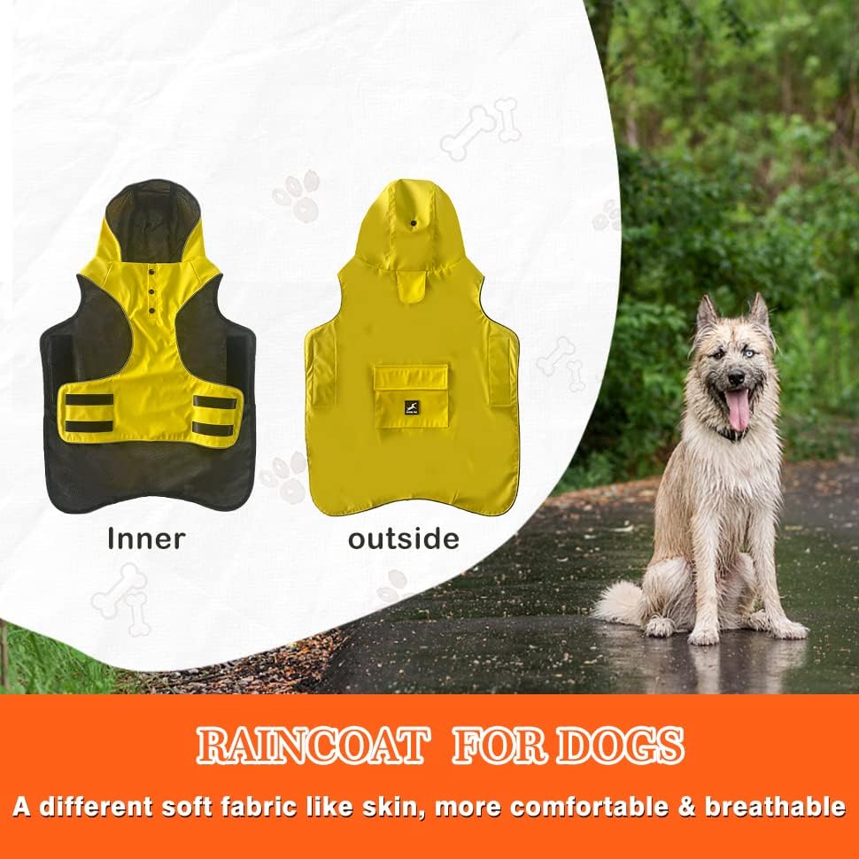 Capa de chuva não endurecida com alça de barriga reflexiva e ajustável e largura do pescoço, capa de chuva de cachorro