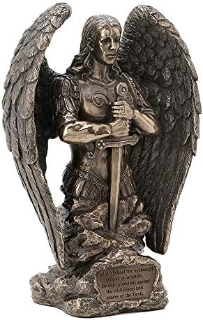 Projeto Veronese 9,1 polegadas Saint Michael Oração Monumento ao Arcanjo Antigo Bronze Finicário Angel estátua