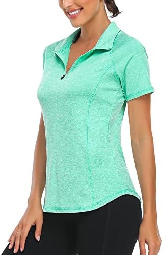 Luranee feminina manga curta Camisas de pólo de golfe umidade Wicking Athletic Tops Tops Quarter zip Pullover