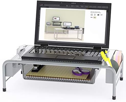 Riser do monitor de mesa de metal SimpleHousewares com gaveta do organizador, branco