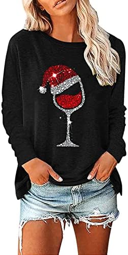 Sworkshirts de Babydoll Loos Fit Fit Christmas Sweaters casuais com baixo teto de pullum de peplum com glasta de vidro de vidro de vidro de vinho