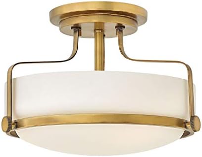 Hinkley Harper 3641HB Luz de teto de montagem semi -fluxo - estilo retro e elegante - Brass Heritage + Glass Opal