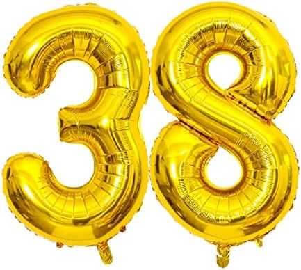 Xlood número 38 balões de 32 polegadas Alfabeto de balão digital 38 Balões de aniversário Digit 38 Balões de hélio grandes balões para festas para festas de aniversário Bacharelte de casamento chuveiro de noiva, número de ouro 38º