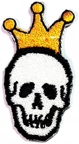 Kleenplus 2pcs. Mini King Skull Yellow Crown Cartoon Patch Patch Skull Ferro no crachá Costura em roupas de adesivo de roupas de adesivo de adesivo de tecido de costura
