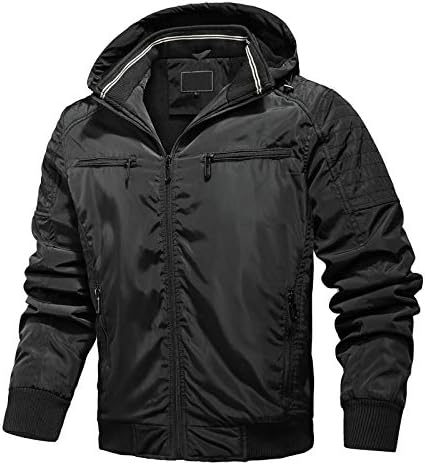 Jaquetas para homens, clássico casacos de vôlei homens de manga comprida Capuz de inverno Zipper Jaqueta de conforto sólido ajustado