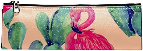 Caixa de lápis Guerotkr, bolsa de lápis, bolsa de lápis, estética de bolsa de lápis, padrão de planta verde de animais de flamingo rosa,