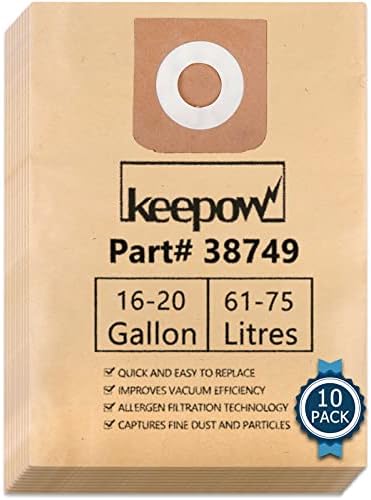 KeepOw 16 galões de lojas VAC 10 pacote, compatível com o artesão 16 e 20 a 20 galões, sacos de poeira de uso geral CMXZVBE38749