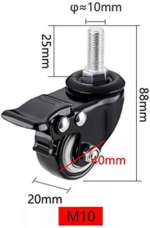 XHALERY PLACTS CTERS 5 X UNIVERSALE FILO STELO PUO RUOTE PIROETTANTI, 1,5 POLICI, M10 X 25MM, PERNO CON FRENI SILENZIOSO RUOTE