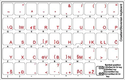 4Keyboard esloveno/adesivos de teclado croata com letras vermelhas em fundo transparente para desktop, laptop e notebook