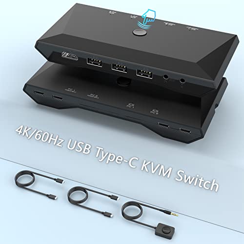 Switch KVM de 2 porta tipo USB tipo C, 4K 60Hz HDMI KVM Switch 2 pol. USB-C PC