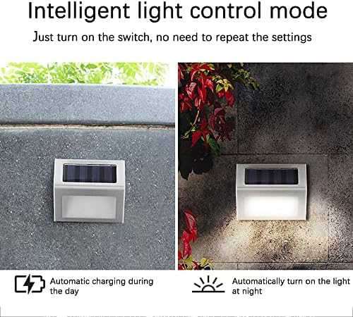 4 Pacote de luz solar luzes ao ar livre, lâmpadas de parede leves de aço inoxidável, 6 LEDs Solar Step Lights Staw