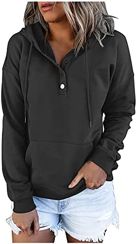 Hoodies de pulôver feminino Tops botão casual para baixo de mangas compridas moletons de bolso