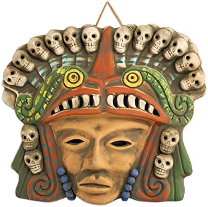 Novica Decorativa Arqueológica Grande Máscara de Cerâmica, Earthtone, Quetzalcoatl Dança da Morte '
