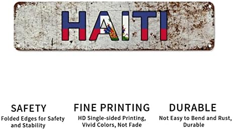 Madcolitote Haiti Flag placa de rua personalizada Haiti Metal Sign Decorações patrióticas Metal Tin Sinp Wall Art Farmhouse Decor de parede decoração rústica para casa para quarto da sala da sala da cozinha varanda 24x6in
