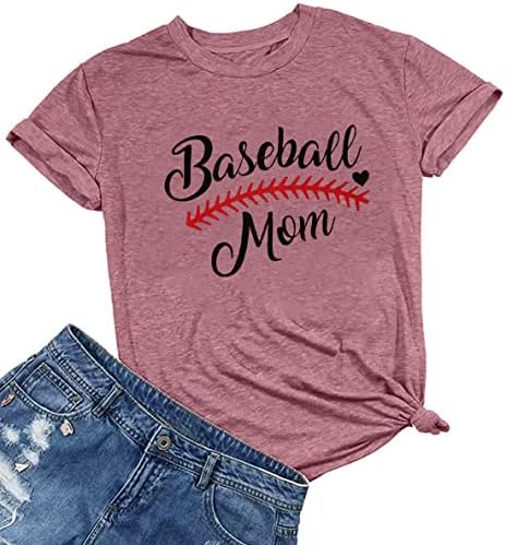 Camisas de mamãe de beisebol para mulheres camisas gráficas do coração Baseball mama camiseta camisa letra casual impressão