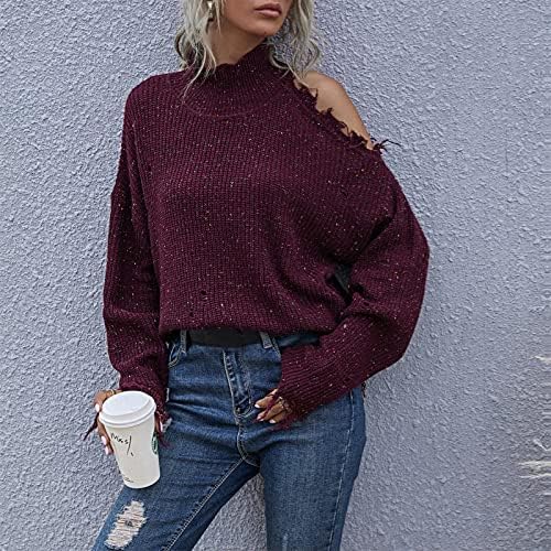 Huankd Feminino Turtleneck de Manga Longa Inverno Hollow Pullover Ochave de Sweater Sweater Sweater de Sleevado Longo