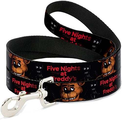 Buckle-Down Five Nights no Freddy Freddy Face2 Close-Up Black/Red Pet Leash, 6'-1,5