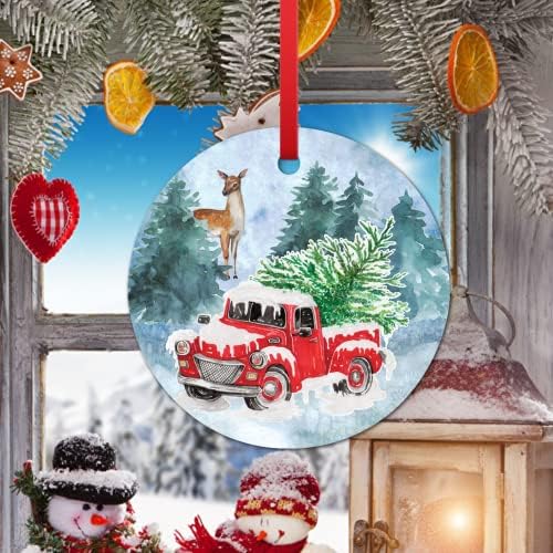 Godblessign Red Truck com ornamentos de árvores veados florestas Vintage Truck Caminhão Christmas Caminhão Vermelho Decoração de Natal