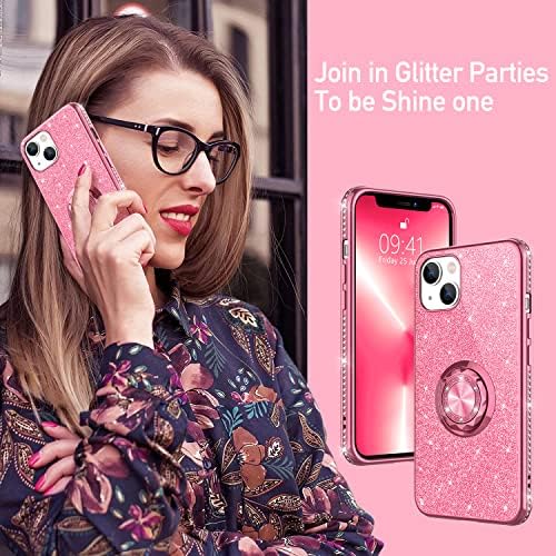 Henpone Compatível para iPhone 14 e iPhone 13 Caso Glitter Bling Caso com suporte de anel para mulheres meninas