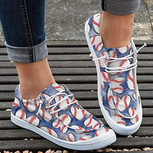 Sapatos de lona para feminino Baseball Print Lace Up Slip On Sneakers Comfy Classic Sneakers Casual Sports Walk Shoes