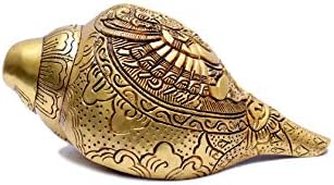 Bharat Haat soprando Shankh Conch com lorde Ganesha Work Work Material Brass Handicraft Art