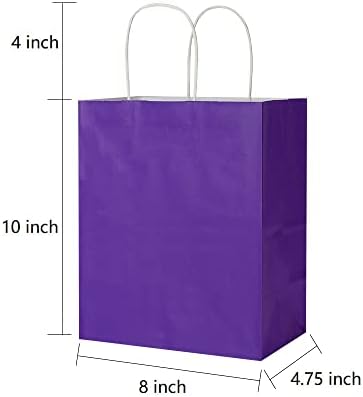 Cada 100 pacote de pacote médio branco e roxo Kraft Paper Sacos de presente com alças a granel