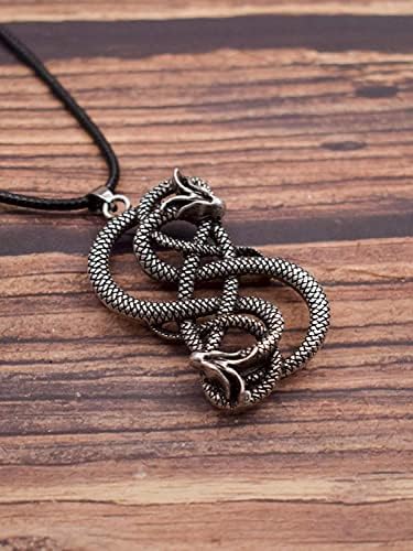Colar de serpente de Haquil Viking, Loki Snake Ouroboros Pingente, cordão de couro falso, Viking Jewelry Gift