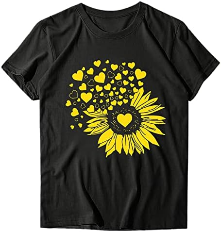 Camisa do Dia dos Namorados da Aniywn para mulheres, feminino fofo gráfico de manga curta casual Sunflower Blouse